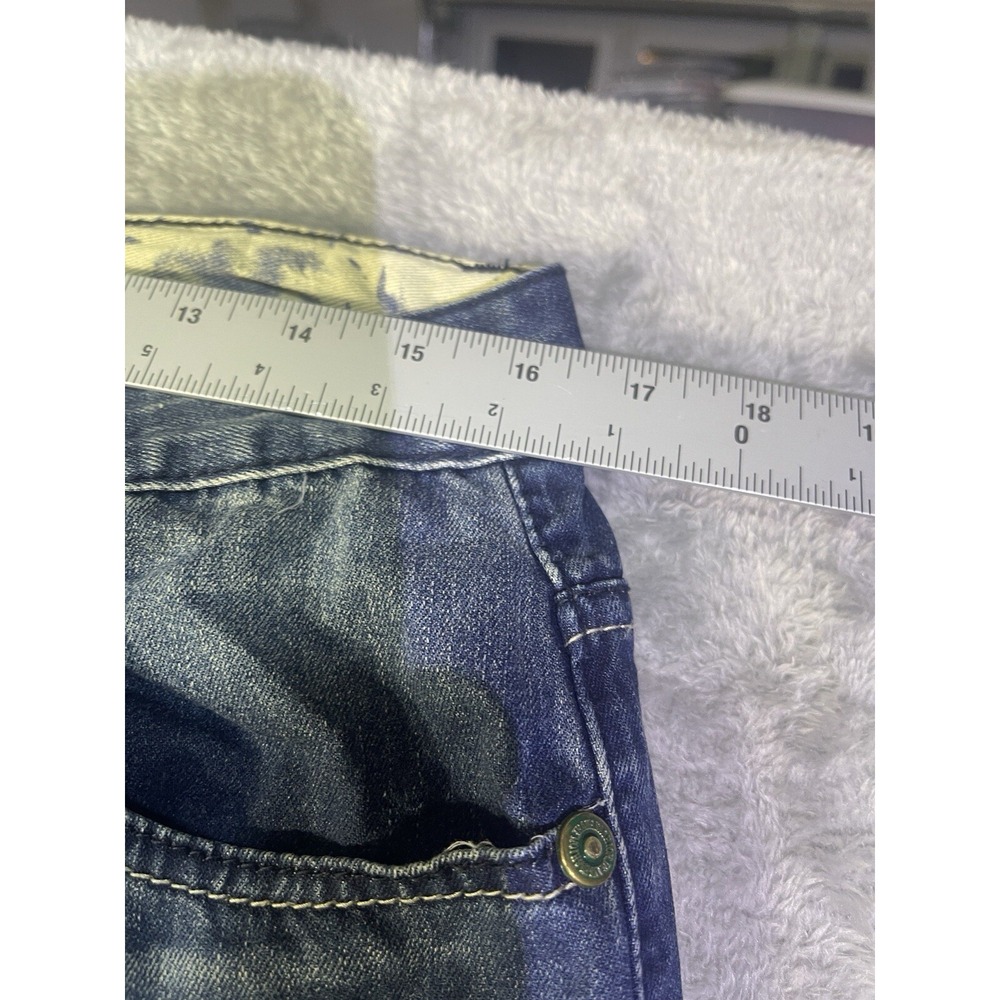 Dishou Jeans Men's 33X28 (Tag 36) Distressed Patched Splatter‎ Ripped Slim Blue - Picture 2 of 16